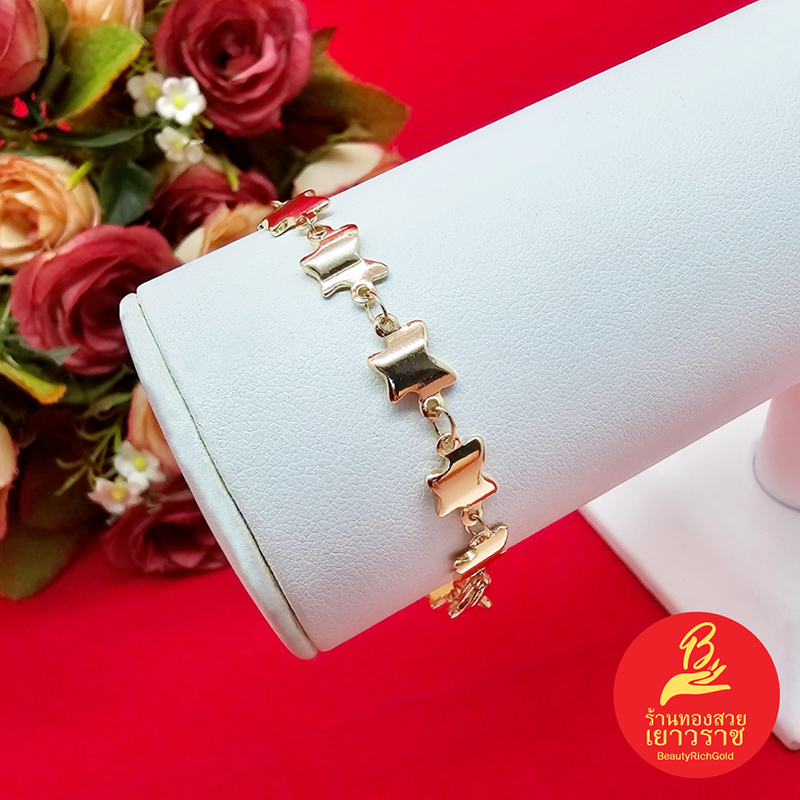 สร้อยข้อมือลายผีเสื้อ แฟชั่น  ความยาว 7 นิ้ว ตะขอก้ามปู สี 14K  ทองเค ใส่ได้ทุกโอกาส ใส่อาบน้ำได้ รูปถ่ายจากสินค้าจริง