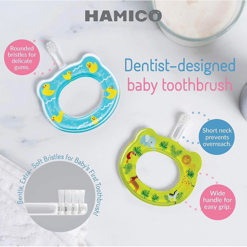 (พร้อมส่ง) แปรงสีฟันเด็กเล็ก ขนนุ่ม ด้ามจับแบบกลม Hamico Baby Toothbrush (Made in Japan )