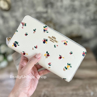 {แท้💯%📮พร้อมส่ง+ส่งฟรี}กระเป๋าสตางค์ยาวซิปรอบ C. Floral Accordion Zip Wallet