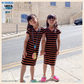 Leeya ชุดเดรสเด็กผู้หญิง Oxford  ชุดเดรสเด็กผู้หญิงทรงรัดรูป แขนสั้น dress girls top