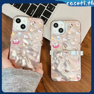 คูปองเคลม🎀เคสไอโ case for iphone 11 12 สติ๊กเกอร์ Hello Kitty แบบเต็มหน้าจอ เคส 14 13 12 11 pro max ชุบป้องกันการหล่น