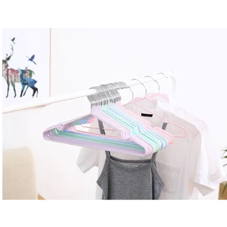 (1 เเพ็ค10 ชิ้น) ไม้แขวนเสื้อ ไม้แขวนสแตนเลส เคลือบซิลิโคนกันลื่น สีพาทเทลน่ารัก (128)
