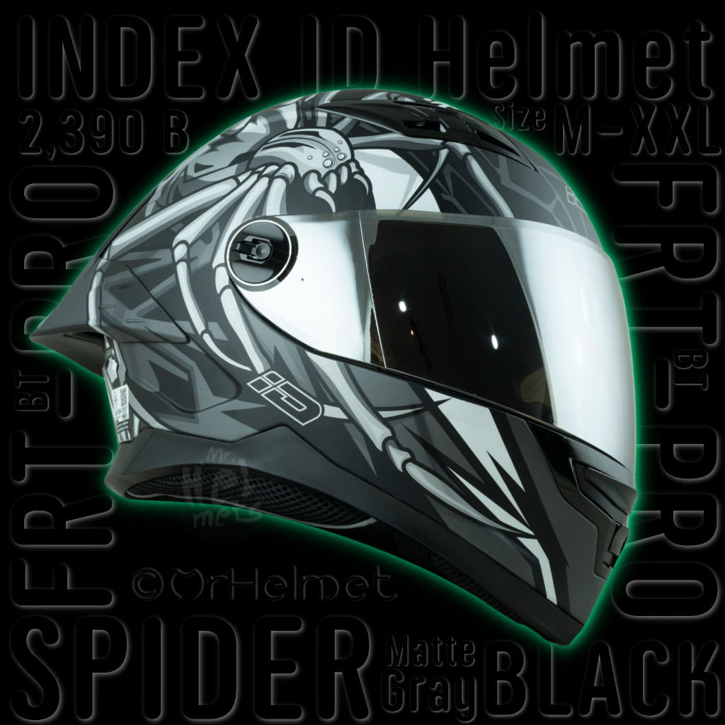 FRT Pro ดำด้านล้วน หมวกกันน็อคเต็มใบ Index ID รุ่น FRT-Pro BTรองรับBluetooth ล่าสุด 2023 นวมถอดซักได