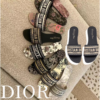 ดิออร์ Dior/DWAY รองเท้าแตะผ้าฝ้าย/สุภาพสตรี/สินค้าลดราคาปลอดภาษี/รองเท้า