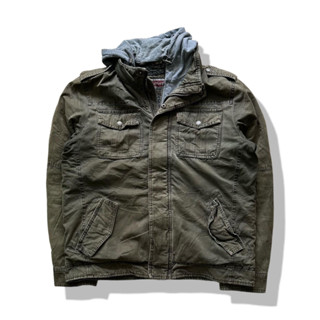 LEVIS Olive Green Hooded Trucker Jacket รอบอก 46”