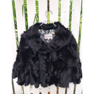 เสื้อทรงครอป Foxfur  เสื้อขนFoxแท้ เสื้อกันหนาวทรงครอปแขนกระดิ่ง สีดำเงาสวยมาก Shiny Black