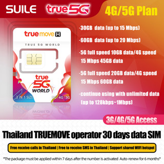 TRUE 4G speed 15M/20M 5G full speed Thai number prepaid SIM Internet access for 30 days 30/60/55/80GB/month NO.3