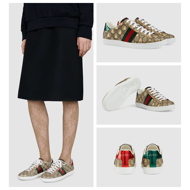 Gucci/Ace Collection/ลายผึ้ง/รองเท้าผ้าใบผู้หญิง