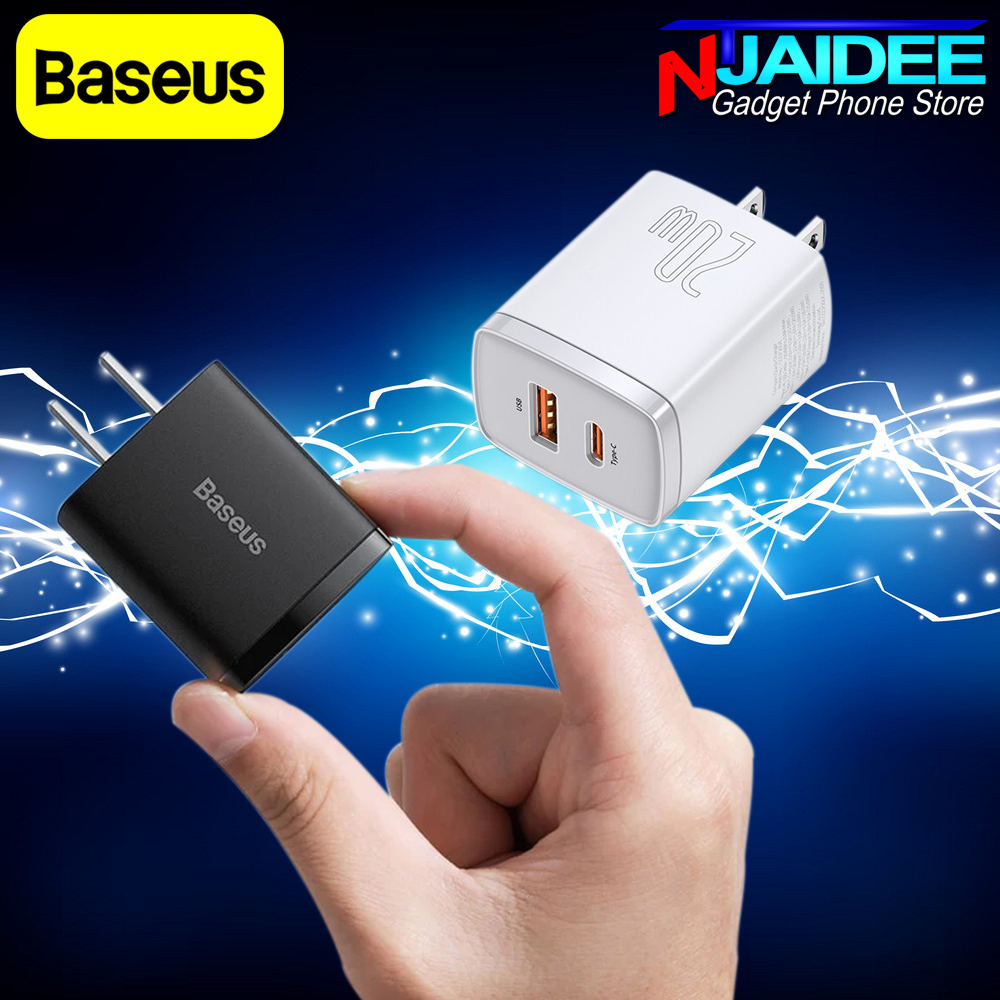 [แพ็คใน 30 นาที] หัวชาร์จเร็ว Type-C USB-C Baseus ใช้สำหรับ Iphone 20W ชื่อรุ่น Compact U+A20WCN ชาร์จ 2 เครื่อง