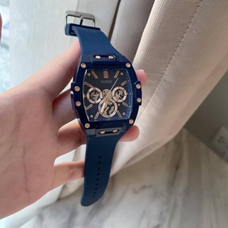 (ผ่อน0%) นาฬิกาชาย GUESS PHOENIX GW0203G7 BLUE/ROSE GOLD/SILICONE SKELETON DIAL MENS WATCH สายซิลิโคน สีน้ำเงิน