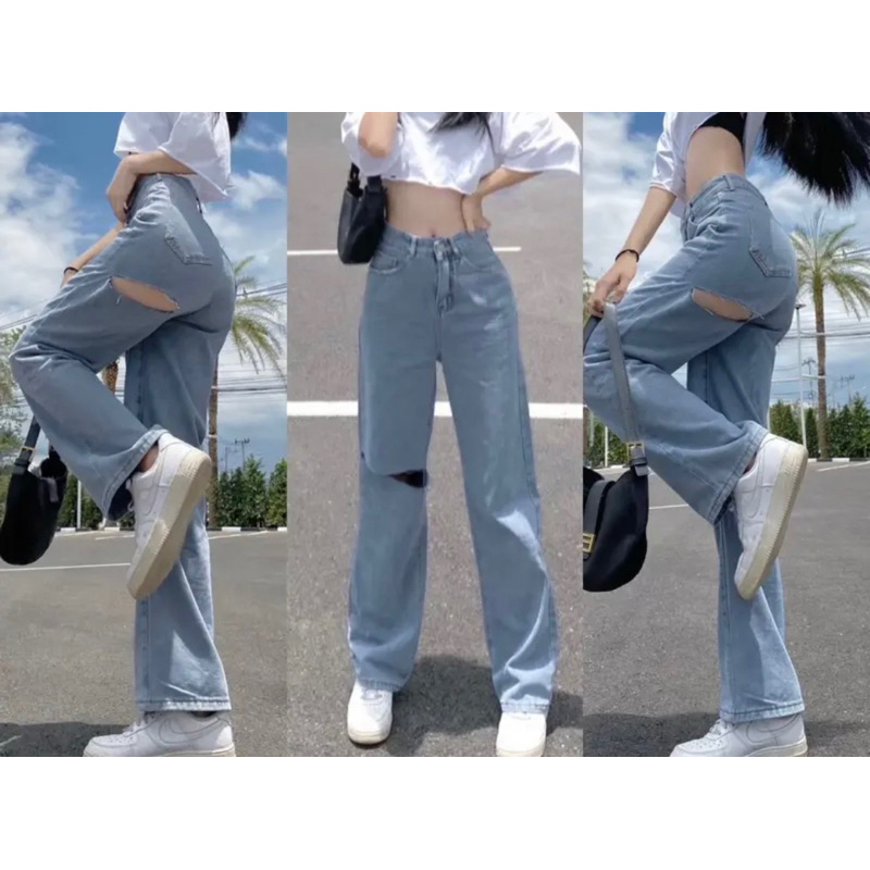 Honey Toast Jeans กางเกงยีนส์ขาดหน้าหลัง