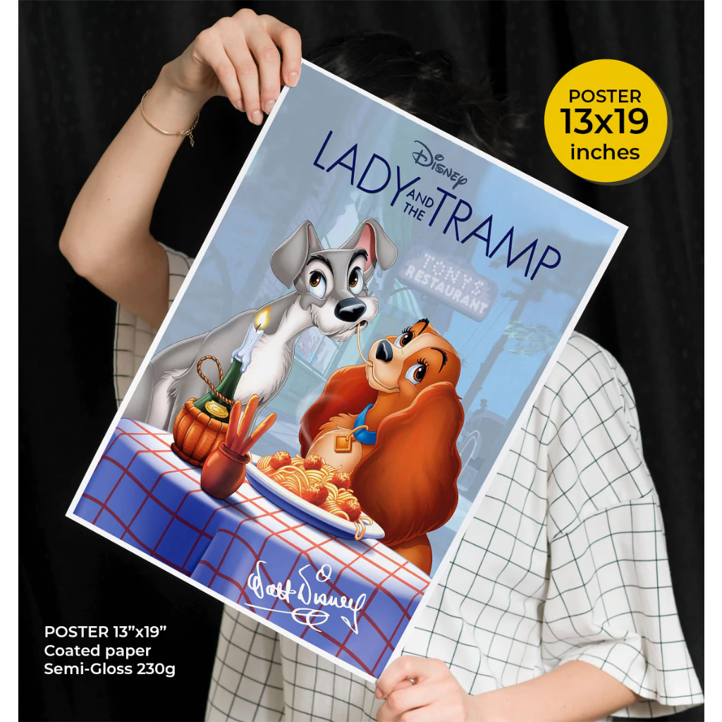 Lady and the Tramp Poster โปสเตอร์ภาพพิมพ์ดิจิตอล ทรามวัยกับเจ้าตูบ Animation สุดคลาสสิก