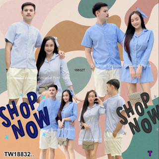 TwinsShopVip💗พร้อมส่ง TW18832 ชุดเซทคู่ 3ชิ้น เสื้อคอจีน + เดรสสม็อคเอว + โบว์ผูกผม ..