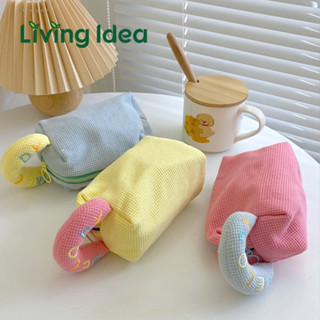 Living idea ★ กระเป๋าเครื่องสําอาง แบบพกพา สําหรับเดินทาง ผ้าสักหลาดนิ่ม สไตล์เกาหลี แฟชั่นสําหรับผู้หญิง สีแคนดี้