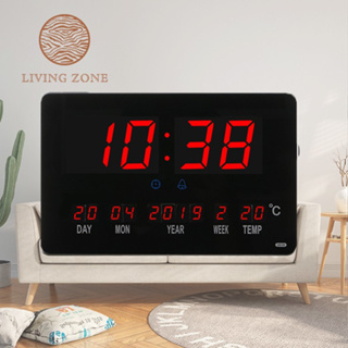 Living Zone นาฬิกา LED แขวนผนัง ขนาด 26X16X3CM รุ่น 2616 นาฬิกาดิจิตอล ไฟสีแดง – ตัวเรือนสีดำ ขอบเงิน มีปลุก