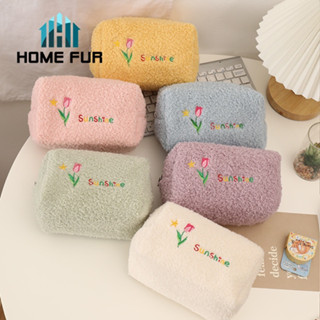 Home Fur กระเป๋าใส่เครื่องสําอาง  ผ้าสักหลาดขนนิ่ม สไตล์เกาหลี สีพาสเทล