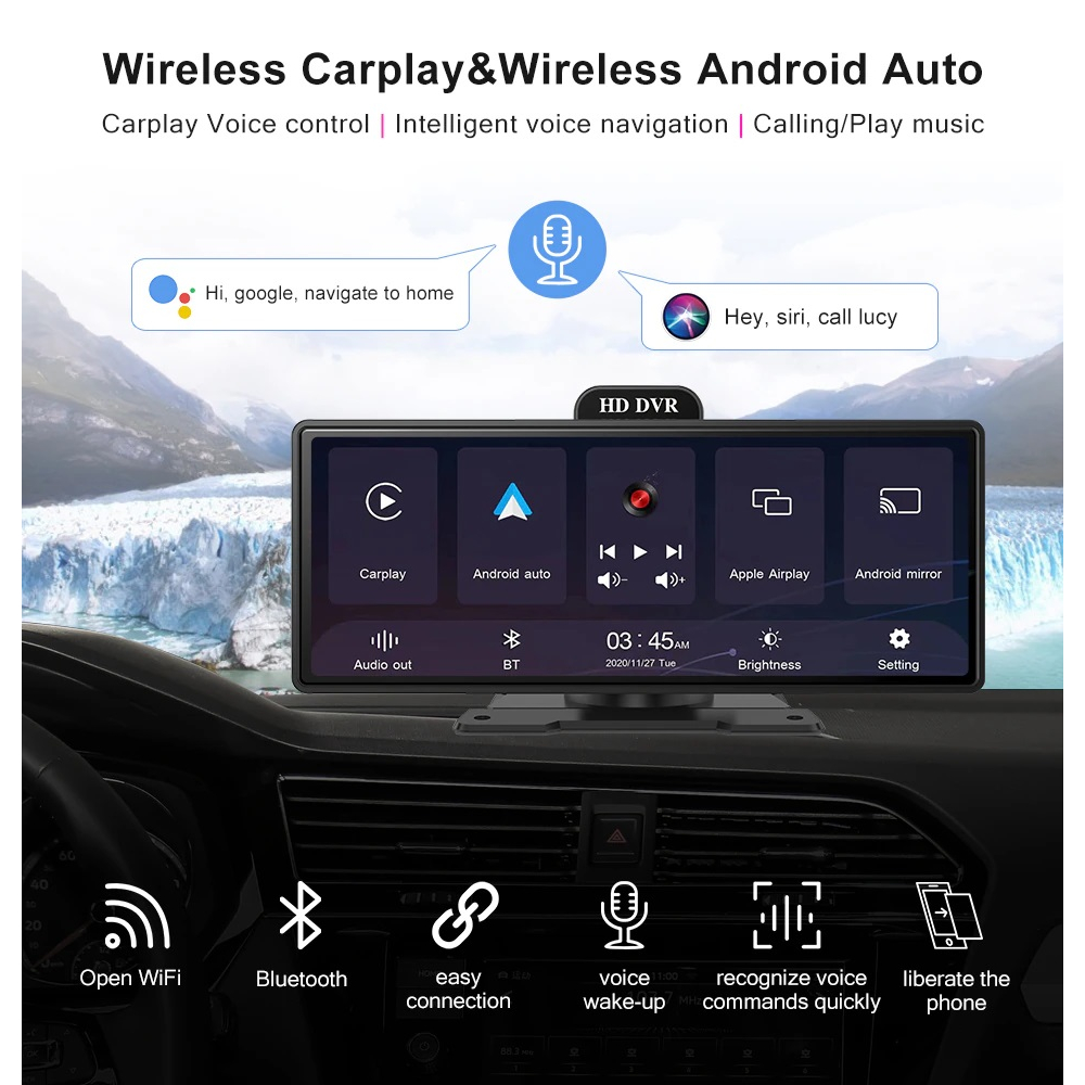 CL1056SCP Apple CarPlay & Android Auto  10.26 นิ้ว（พร้อมกล้องบันทึก ）กล้องไร้สาย 2k สำหรับรถยนต์  กล้องติดรถยนต์ - รูปที่ 5