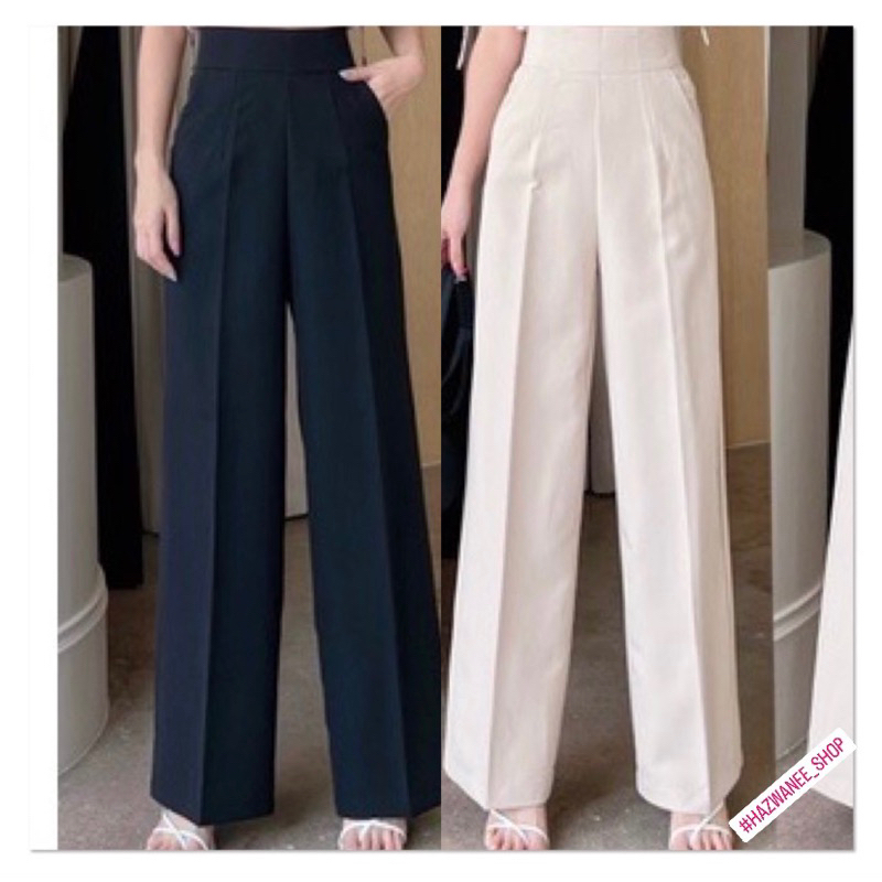 กางเกงเอวสูงซิปหลัง sale ทรงกระบอกผ้าzara
