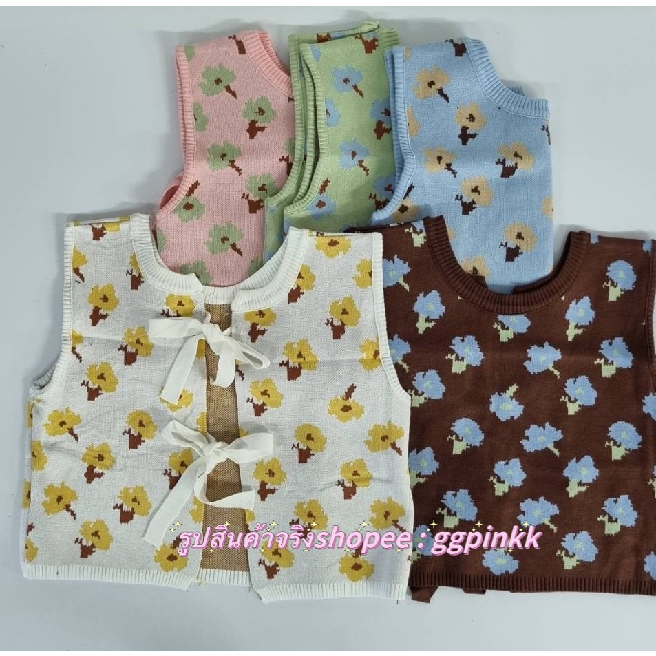 พร้อมส่งเสื้อกั๊กไหมพรม ลายดอกไม้ ดีเทล รูปที่ 2