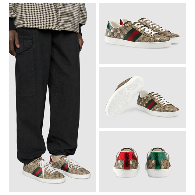 Gucci/Ace Collection/ลายผึ้ง/รองเท้าผ้าใบผู้ชาย