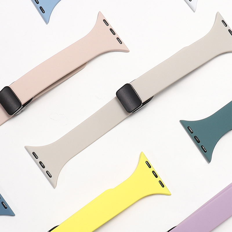สำหรับ iWatch Series10 9 8 7 se 6 5 3 2 1 8 Slim เอวสายนาฬิกาซิลิโคนแม่เหล็กพับสายนาฬิกา 49mm/46mm/45mm44/42mm40/41/38mm