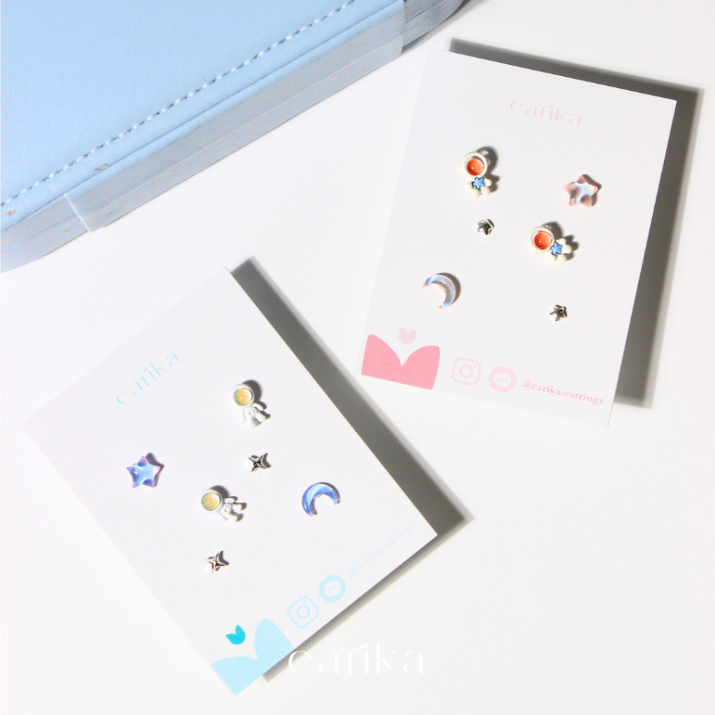 earika.earrings - mission to the moon set เซ็ตต่างหูก้านเงินแท้ชุบทองคำขาวตีมสำรวจดวงจันทร์ เหมาะสำห