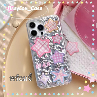 🌷Braylon🌷พร้อมจี้ ริ้วรอย ดาว หวานสวย สีเงิน iphone 11 14pro max ป้องกันการหล่น ขอบเต็ม สีชมพู case for iPhone 12 13