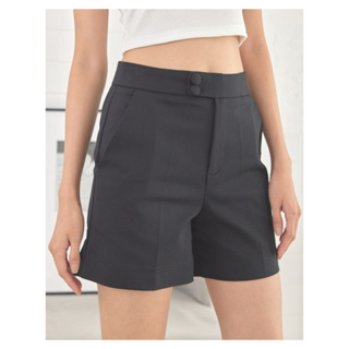 YNO High waisted double button shorts กางเกงขาสั้นขอบยื่น 2 กระดุม ผ้าดับเบิ้ล 26070