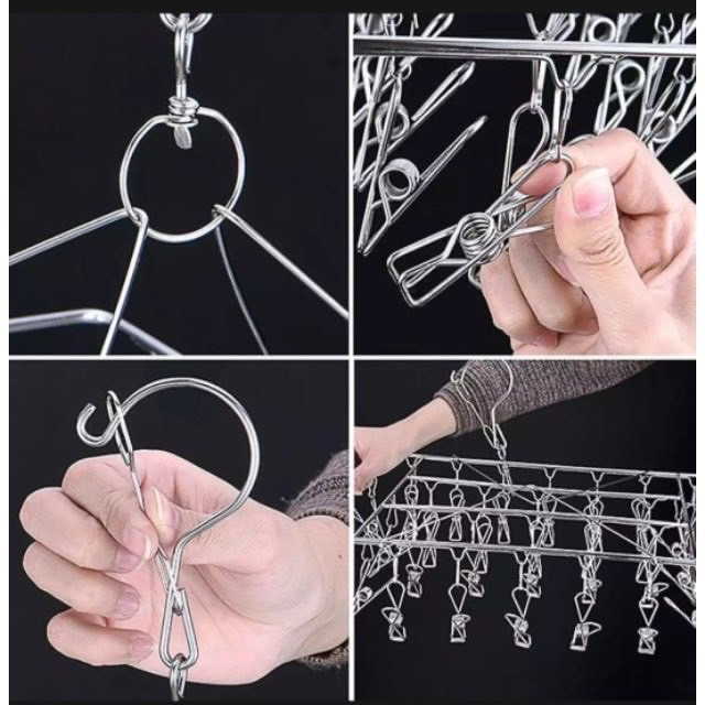 พวงตากผ้า พวงหนีบ ที่หนีบผ้า ราวหนีบผ้าสแตนเลส 20 ที่หนีบ แบบวงกลม แบบสี่เหลี่ยม - รูปที่ 3