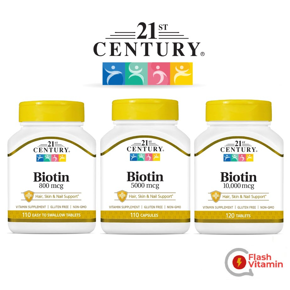 [ พร้อมส่ง] 21st Century , Biotin (ไบโอติน) 800 mcg  /  5,000 mcg /10,000 mcg