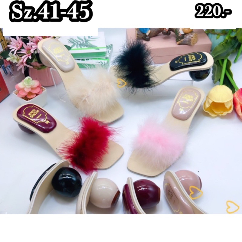 รองเท้าขนนกฟุ้งฟิ้ง ส้นกลม Sz.41-45