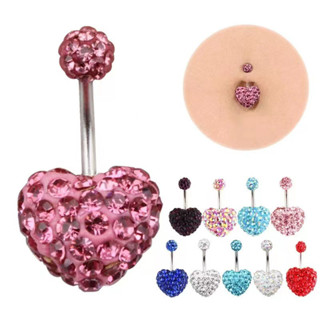 จิวสะดือ Heart Shaped Navel Ring Navel Piercing Stainless Steel Belly Piercing Women Jewelry Beach