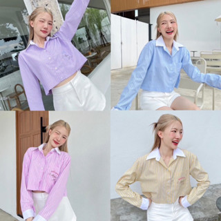 Cookies bear เสื้อเชิ้ตแขนยาวแต่งปกและขอบแขนสีขาว🐶🧸