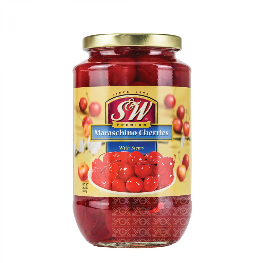 เชอร์รี่มีก้าน ในน้ำเชื่อม S&W  751g. (26.5 oz.) หยกออนไลน์
