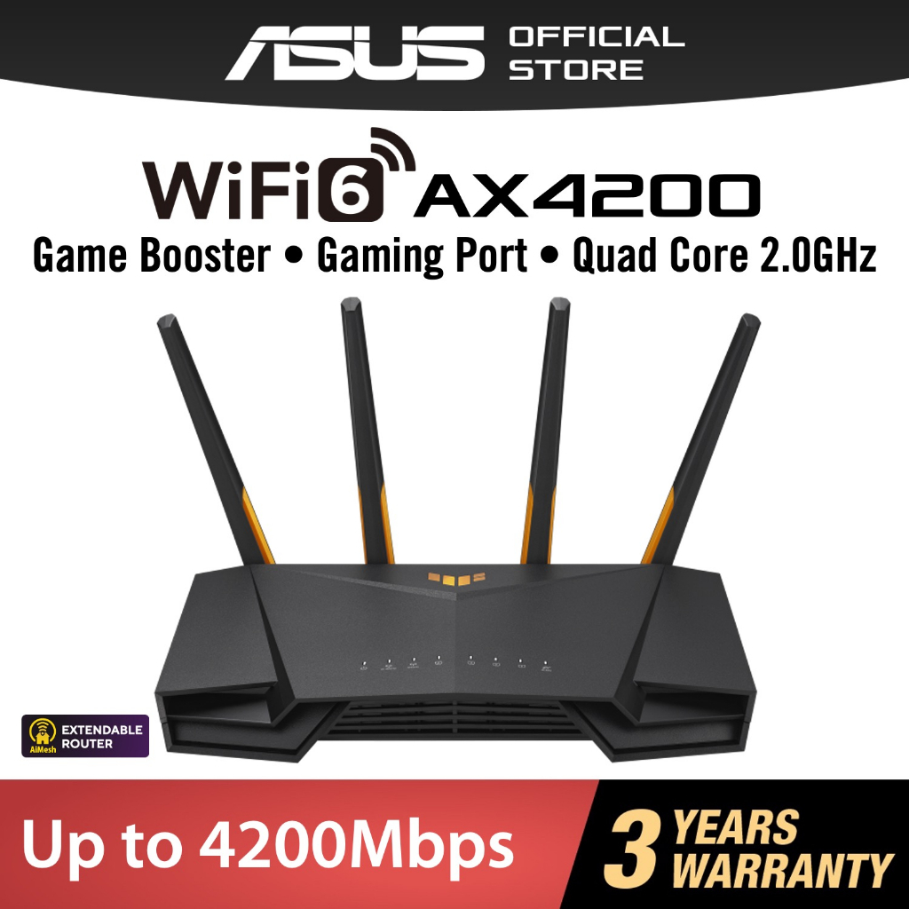 ASUS (TUF-AX4200) Dual Band WiFi 6 Gaming Router with Mobile Game Mode, 3 steps port forwarding, 2.5