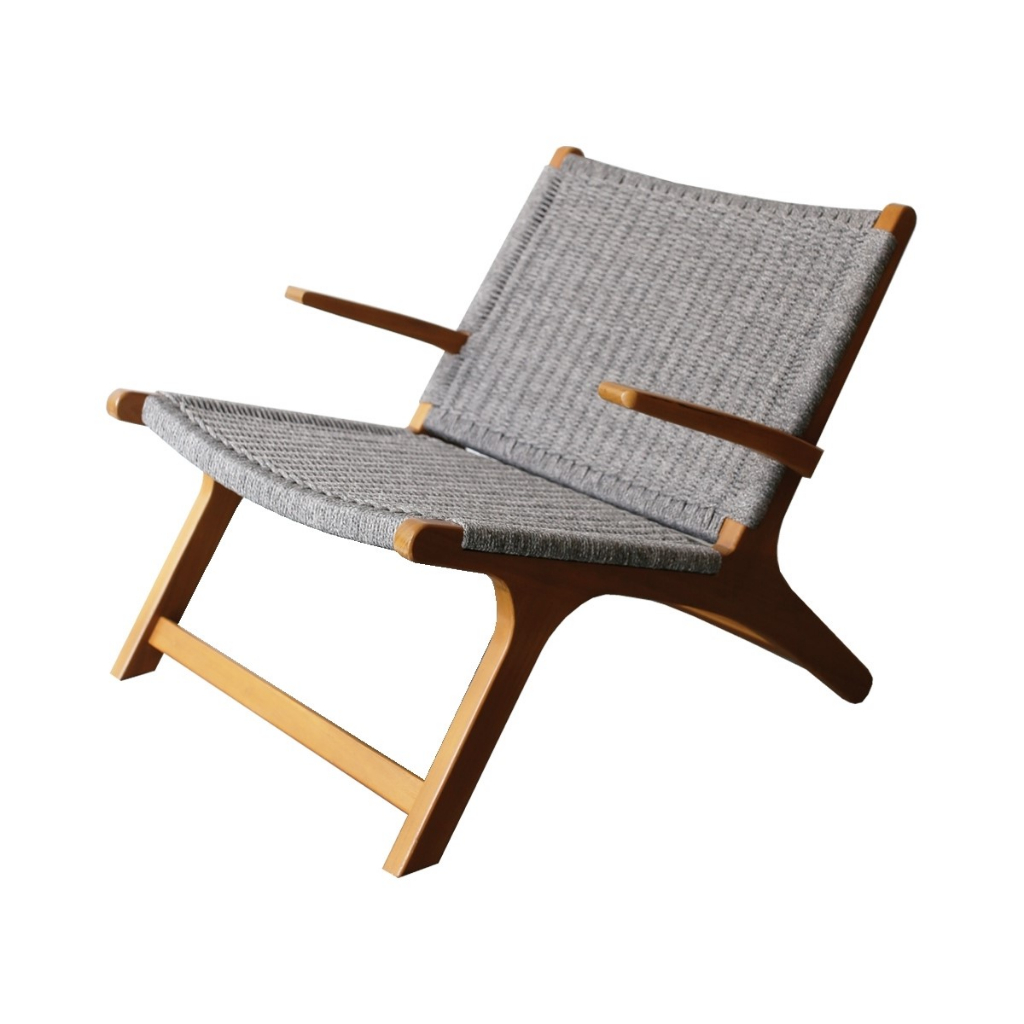 Modern outdoor เก้าอี้สนาม ไม้สักมีแขน สานเชือก สีเทาอ่อน Relax Armchair (Version Rope) - Light Grey