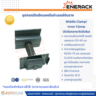 ตัวจับกลาง,ตัวจับใน (Middle-Clamp , Inner-Clamp) ตัวจับยึดแผงโซล่ากับราง ปรับได้ 30-35 มม. พร้อมแผ่นกราวด์