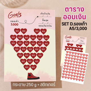 ตารางออมเงิน Set D ลายออมรองเท้า3000 +สติกเกอร์  ขนาด A5 พร้อมส่ง