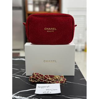 (New/แท้💯) กระเป๋าเครื่องสำอางค์ Chanel Beauty Bag กระเป๋ากลิตเตอร์ กระเป๋าถือออกงาน Crossbody สีแดง❤️