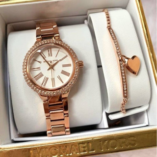 (ผ่อน0%) เซ็ทนาฬิกา Michael Kors Womens Taryn Rose Gold-Tone Stainless Steel Watch Set Mk3858 หน้าปัด 25 มม สร้อยข้อมือ