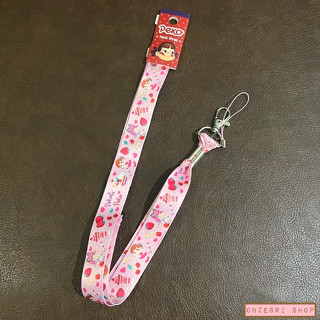 สายคล้องคอ/บัตร มีที่ห้อยมือถือตรงปลาย ลาย Fujiya Peko Milky สีชมพู ขนาดสาย 90 x 2 ซม.