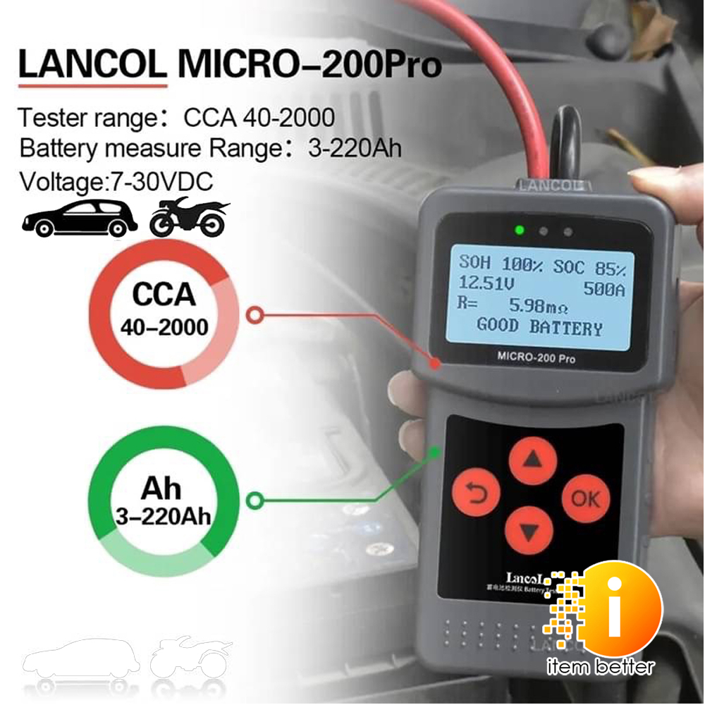 LANCOL Micro200 Pro Car Battery Tester Micro-200Pro 12V 24V เครื่องทดสอบแบตเตอรี่รถยนต์