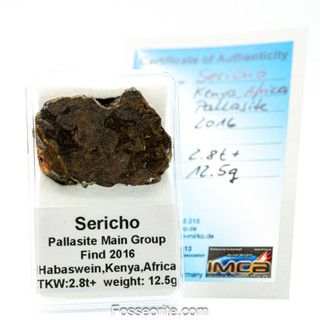 อุกกาบาต หินผสมเหล็ก SERICHO - Pallasite ชิ้นเล็ก พร้อมใบรับรอง จาก Germany #5 หนัก 12.5g