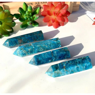 1 Pc Natural Healing Crystal Blue Apatite Single Point Wand Reiki Polished Gemstone Hexagonal Obelisk Column Home