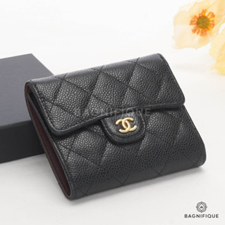 CHANEL TRIFOLD WALLET BLACK CAVIAR GHW