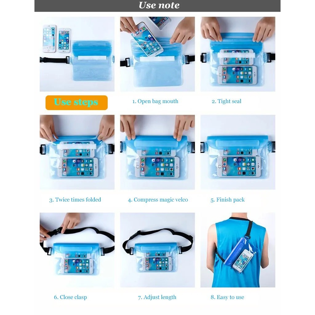พร้อมส่งในไทย ซองกันน้ำเเบบคาด weterproof bag เเบบหนา ซองโทรศัพท์ ซองมือถือ กันน้ำ4ชั้น ปรับสายคาดได้ ถ่ายรูปทัชสกรีนได้