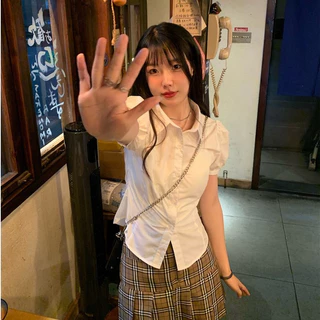 Rommers เสื้อเชิ้ตแขนสั้น แขนพอง สีขาว แฟชั่นฤดูร้อน สําหรับผู้หญิง