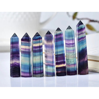 Natural Fluorite Crystal Colorful Striped Fluorite 3-5 CM Quartz Crystal Stone Point Healing Hexagonal Wand