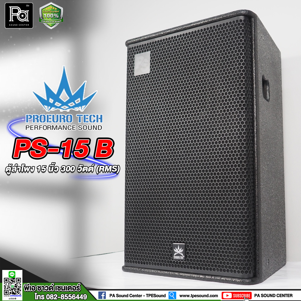 PROEURO TECH PS-15B ตู้ลำโพง 15 นิ้ว 2ทาง 300 วัตต์ รุ่นใหม่ ตู้ลำโพง ไม้อัด PS 15 นิ้ว PS15B 300W.