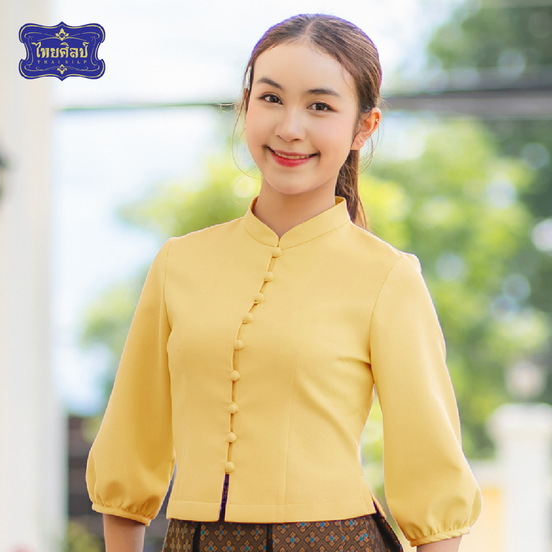 เสื้้อคอจีน กระดุมผ้า ปลายแขนจั้มพ์